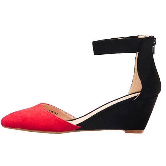 Kick Ass Red & Black Microsuede Ankle Strap Wedges NWT SZ 6.5 - Picture 14 of 16